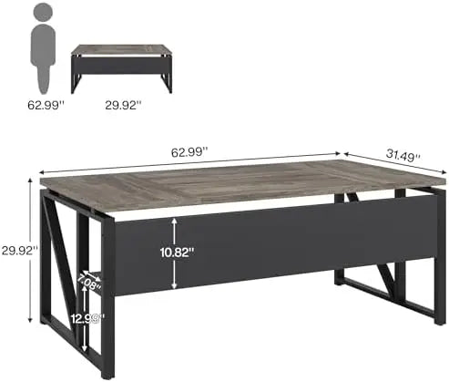 63 inches Computer Desk with Bottom Storage Shelf Home Office Desk Writing Table for Workstation,Dark Walnut + Steel