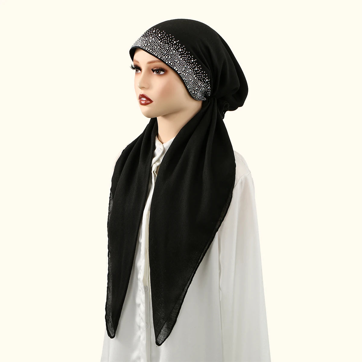 Muslim Solid Color Hijab Caps for Women Innovative Design Long Cotton Linen Soft Elasticity Head Scarf Female Handkerchief