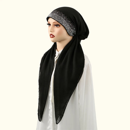 Muslim Solid Color Hijab Caps for Women Innovative Design Long Cotton Linen Soft Elasticity Head Scarf Female Handkerchief
