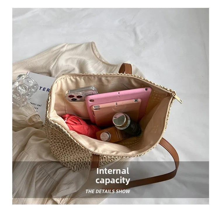 Hand-woven Women's Shoulder Handbag Bohemian 2025 Summer Fashion Straw Beach Tote Bag Travel Shopper Weaving Shopping Bags