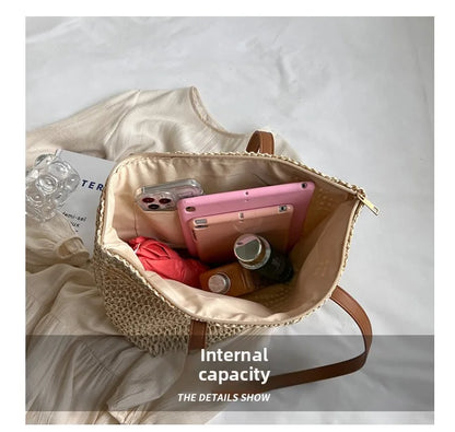 Hand-woven Women's Shoulder Handbag Bohemian 2025 Summer Fashion Straw Beach Tote Bag Travel Shopper Weaving Shopping Bags
