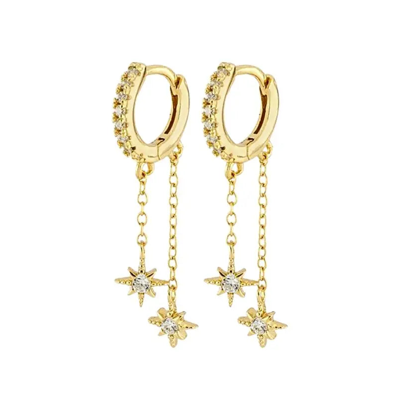 925 Sterling Silver Needle Long Chain Stud Earrings For Women Exquisite Zircon Geometric Tassel Pendant Earrings Luxury Jewelry