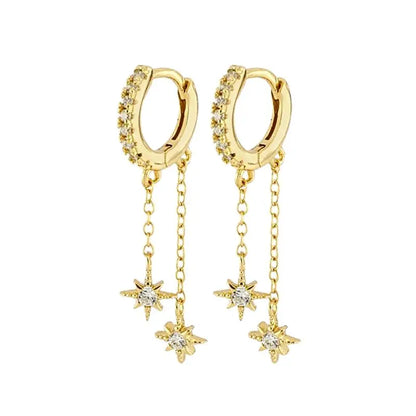 925 Sterling Silver Needle Long Chain Stud Earrings For Women Exquisite Zircon Geometric Tassel Pendant Earrings Luxury Jewelry