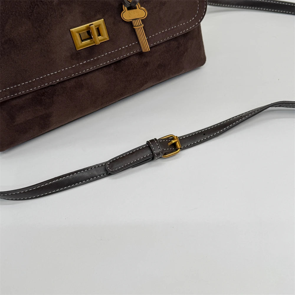 High Quality Retro Top-handle Bags For Women 2025 Winter New Designer Handbags Luxury Flap Shape PU Suede Shoulder Crossbody Bag