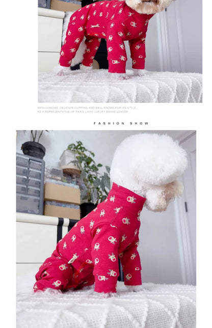 Pure Cotton Red Pet Dog Clothes Outerdoor Sportswear Fashion Print Jumpsuits For Small Medium Dogs Schnauzer Puppy Dog Rompers