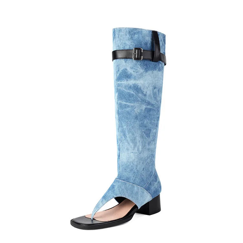 New Fashion sandalias femininas Clip Toe Chunky Heels High Top Sandals Women Knee High Boot Summer Shoes Lady Flip Flops WSH5264