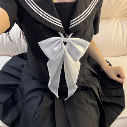 Japanese Sailor Suit Black/White/Red/Pink Korean College Sailor Fuku Short Sleeve High School Girls Students Jk Uniforms Seifuku