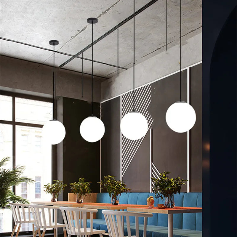 Black White Golden Ball Chandelier Lights Glass Frosted Lampshade Restaurant Bar Kitchen Hanging Lamps G9 E27 Indoor Lighting