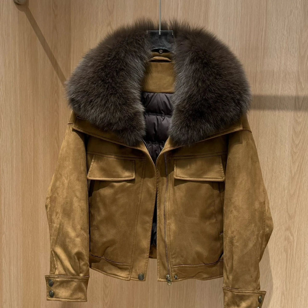 Women's Winter Genuine Fur Coat Cold Weather with Big Collar Mink Coat Thermal Outerwear for Casual City Fashion Wear Windproof