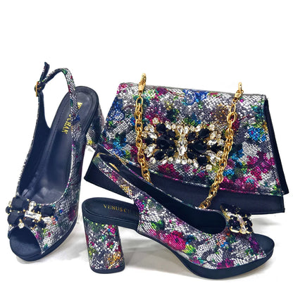 Doershow New Arrival African Wedding Shoes and Bag Set white Color Italian Shoes with Matching Bags Nigerian lady party  SFG1-1