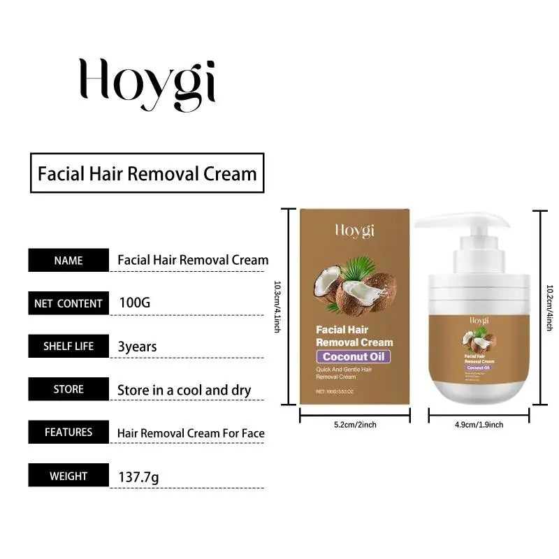 100g Coconuts Oil Facial Hair Removal Creams,Gentle Facial Depilatory Cream,Non-Irritating Depilatory Cream,For Underarms Legs