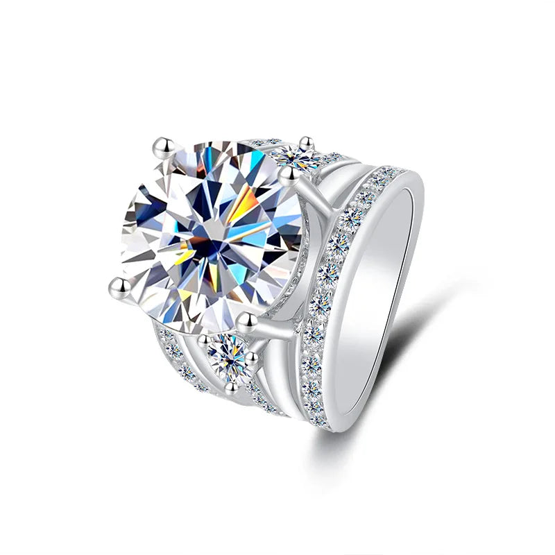 Women's PT950 Platinum Wedding Ring, Sansheng Sanshi Theme, Full Moissanite 5Ct Crown Pigeon Egg Design