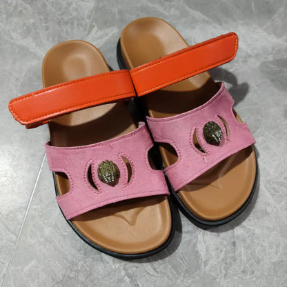 2026 New Fashion Color Matching Design Thick-soled Beach Slippers Women's Summer Trendy Style Metal Decorated Open-Toe Slippers