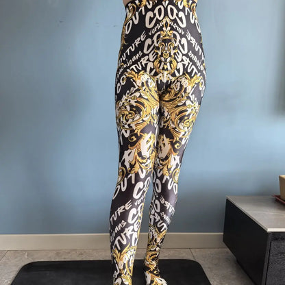 No elastic leopard print seam high waist tights yoga pants Plus size women sports tight leggings