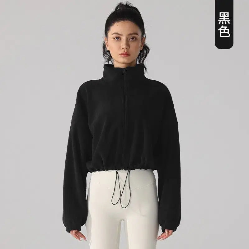 Blouse Outerwear Yoga Wear Women's Autumn/Winter Zip-up Long Sleeves Fleece-lined Warm New Casual Comfortable Minimalist Niche