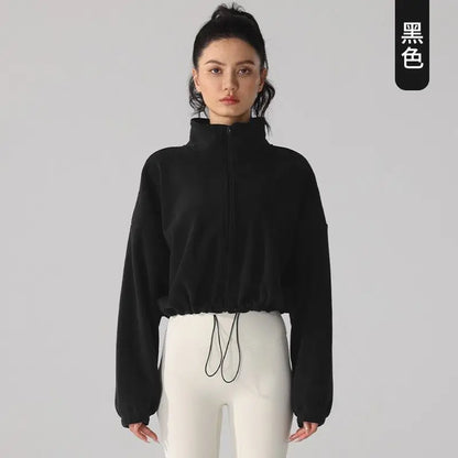 Blouse Outerwear Yoga Wear Women's Autumn/Winter Zip-up Long Sleeves Fleece-lined Warm New Casual Comfortable Minimalist Niche