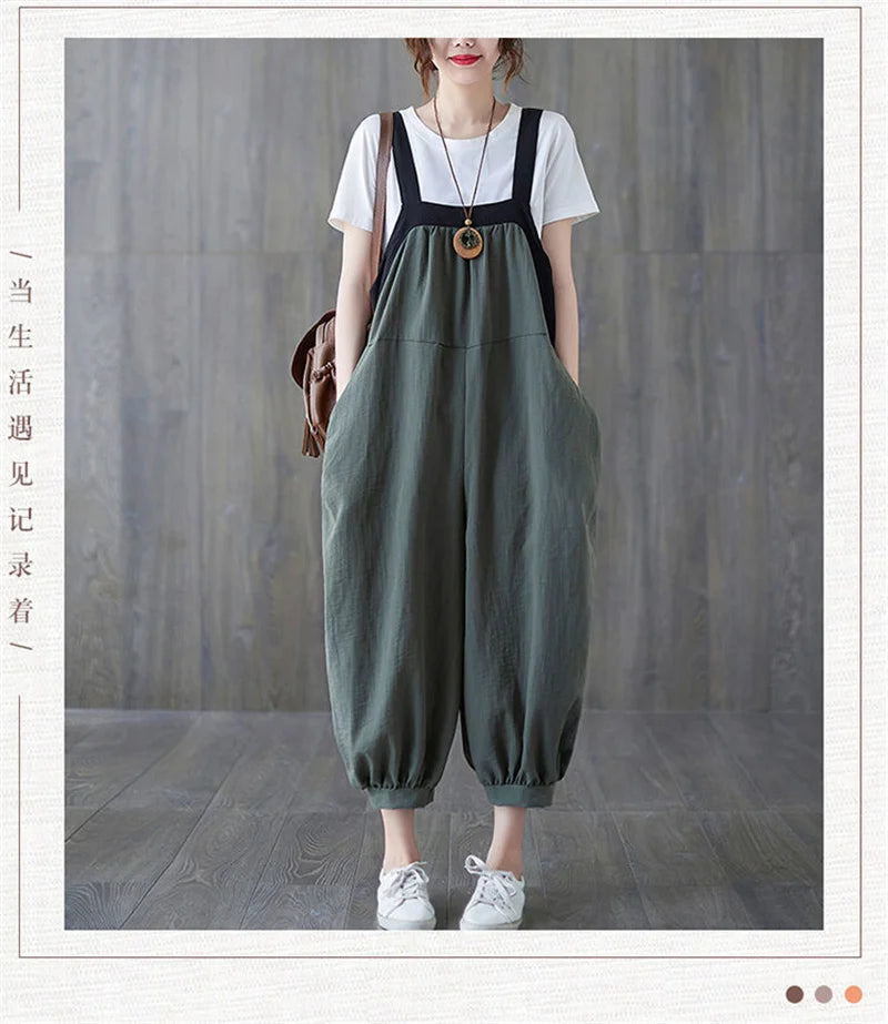 Casual Rompers For Women 2026 New Summer Large Size Korean Loose Harlan Jumpsuit Pants Solid Ladies Suspender Overalls L-5XL