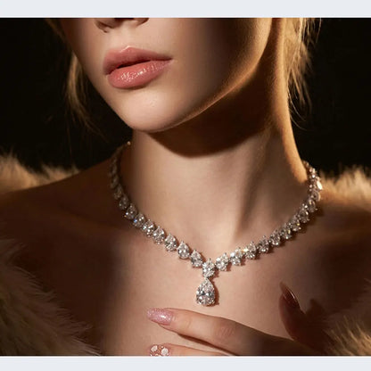 KNOBSPIN Pear Cut Moissanite Tennis Necklaces for Women Lab Diamond s925 Sterling Silver plated 18k Wedding Moissanite Necklace