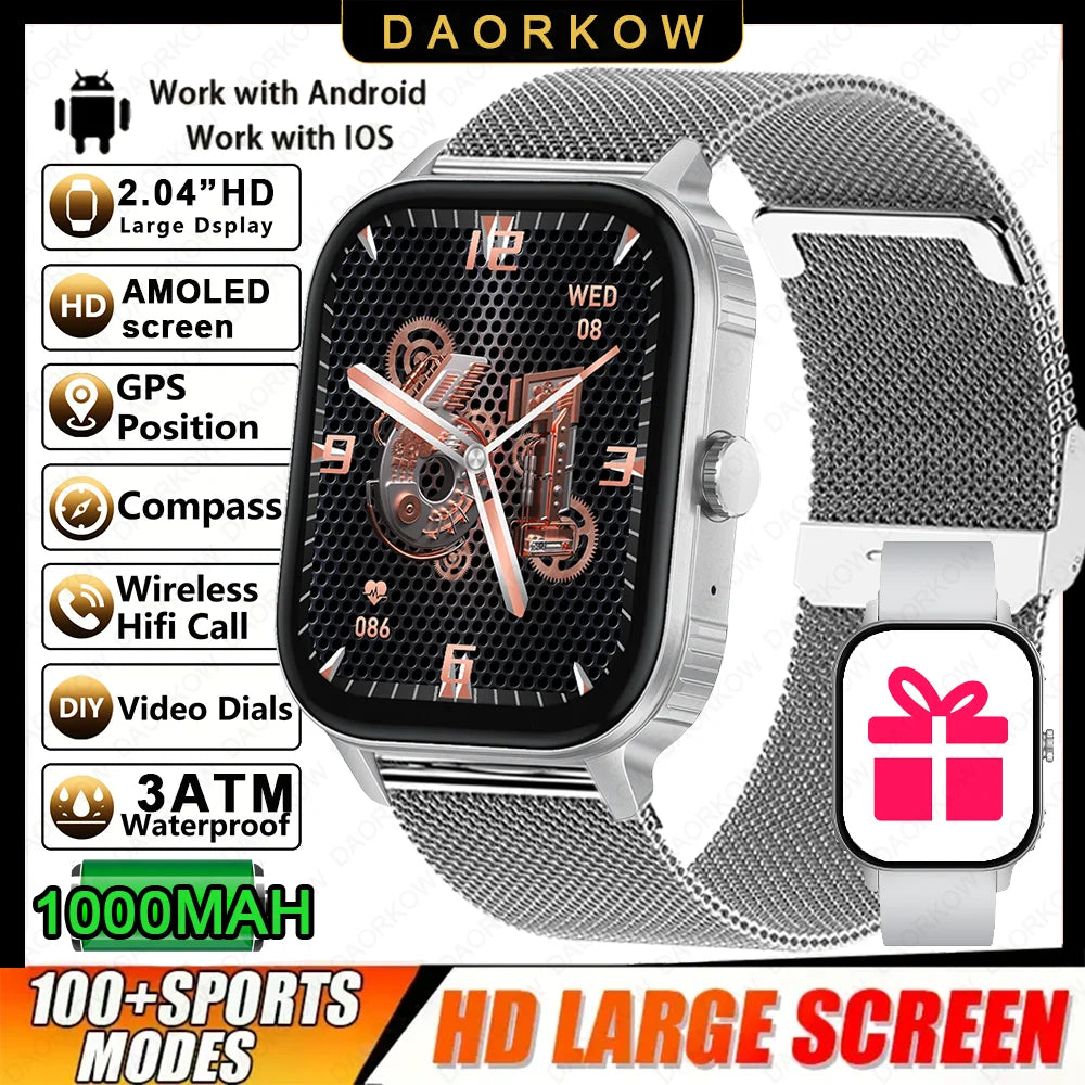 2026 1000mAh Large Battery 2026 New 2.04" HD Display Health Monitor Smart Watch Bluetooth Call IP68 Waterproof Sports Smartwatch