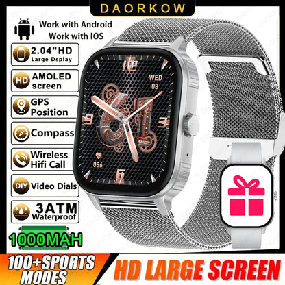 2026 1000mAh Large Battery 2026 New 2.04" HD Display Health Monitor Smart Watch Bluetooth Call IP68 Waterproof Sports Smartwatch