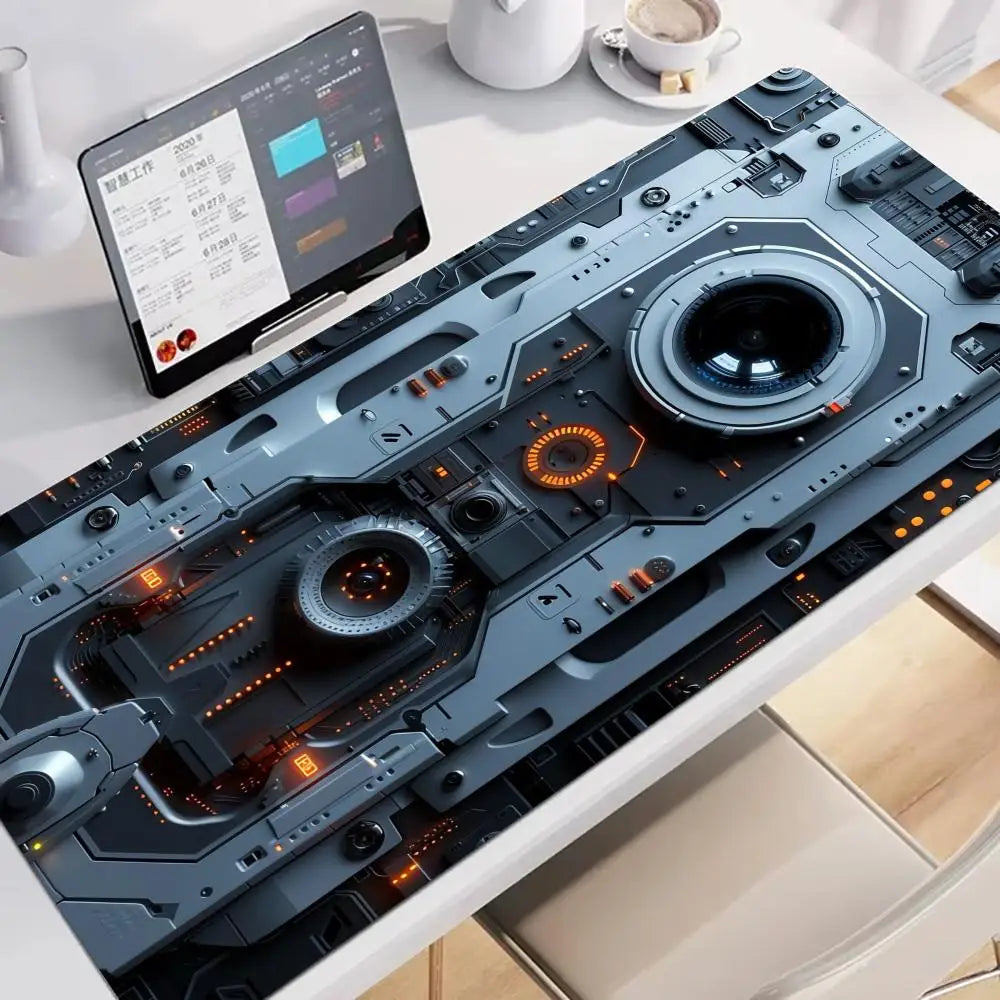 Large Gaming Mouse Pad Desk Mat Keyboard Pad Orange Circuit Gear Cyberpunk Mechanical Tech NonSlip XXL Mousepad Tech Enthusiasts