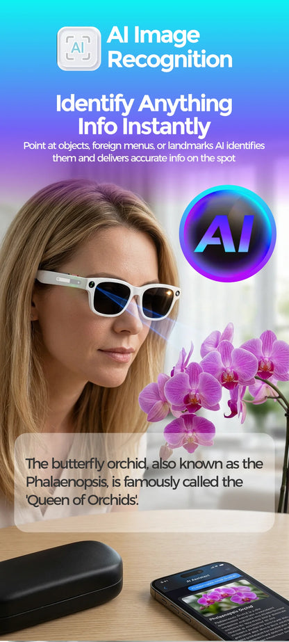 AI smart glasses, high-definition video recording, voice calling and music functions, suitable for travel and outdoor activities