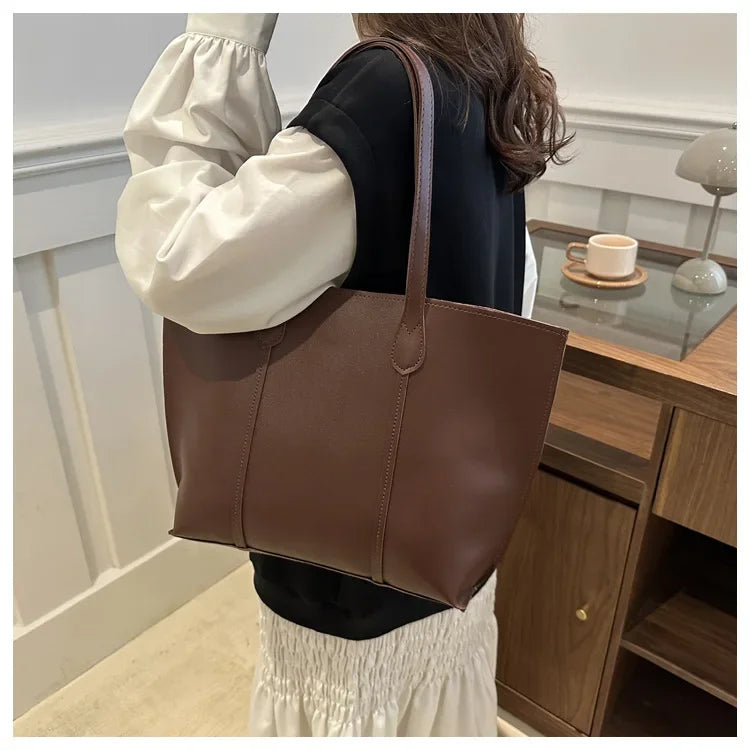 Retro Faux Leather Shoulder Bag, Large Capacity Office Commuter Handbag,Top Handle Purse Durable Work Laptop Tote Bags for Women