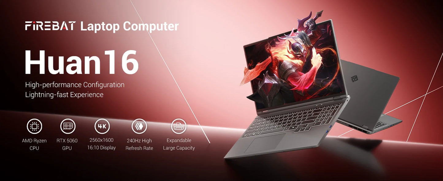 FIREBAT Huan 16 Pro AMD Ryzen 7 H 255 RTX 5060 DDR5 16GB RAM 512GB SSD WiFi6 BT5.3 16inch 2.5K 240Hz Screen gaming laptop