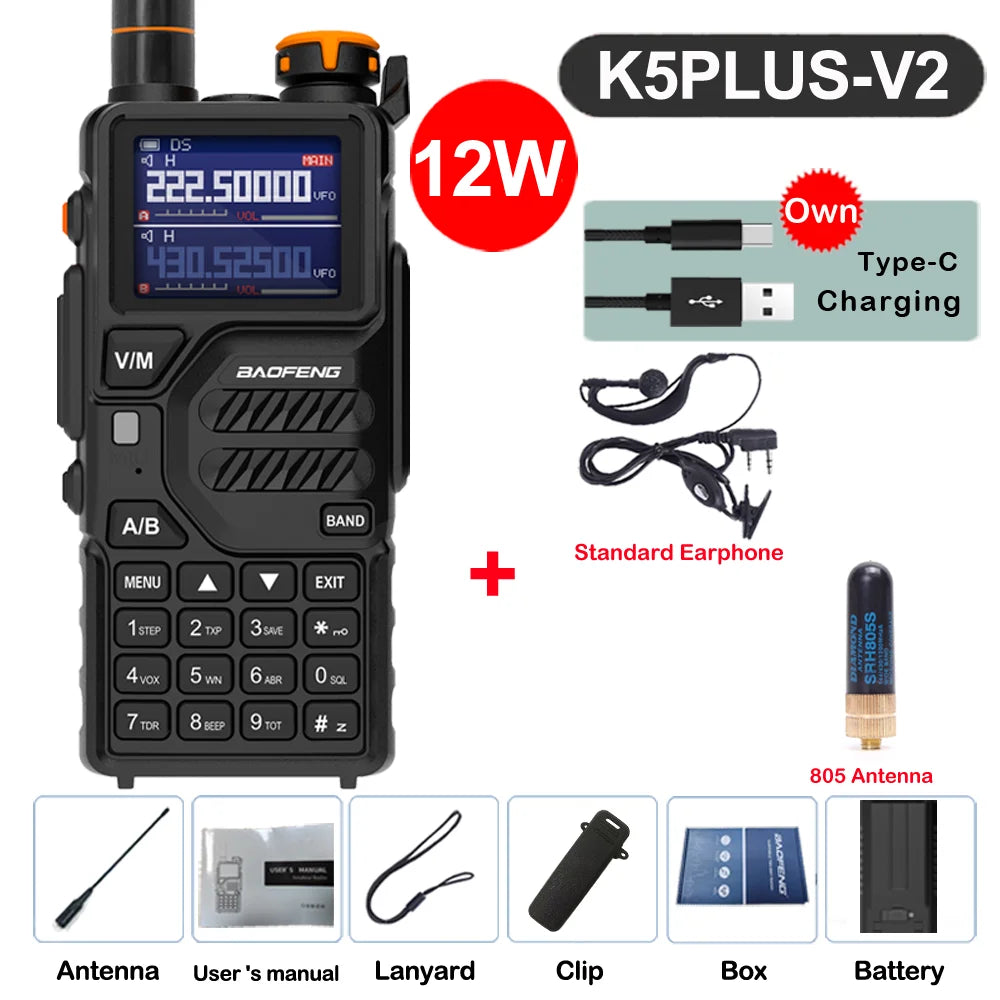 2026 Baofeng UV-K5 Plus Walkie Talkie 12W High Capacity AM FM Two Way Radio Full Band LCD 999CH Frequency Copy NOAA Noise Reduce