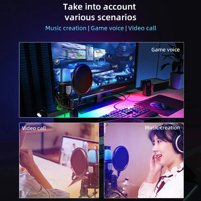 USB Microphone Gaming Microfone Condensador Noise Reduction Wire Mic for Podcast Recording Studio Streaming Laptop Desktop PC