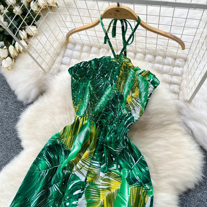 2024 New Summer Sexy Bohemian Leaf Print Jumpsuits Women Sleeveless Sexy Long Jumpsuit Mujer Casual Holiday Beach Rompers