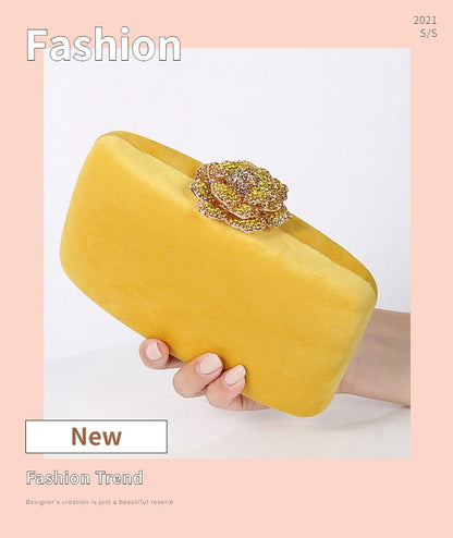 Fuzzy Tote Bag Bridal Party Clutch For Women Luxury Yellow Handbags Wedding Flannel Small Designer Bags Diamond Flower Purses