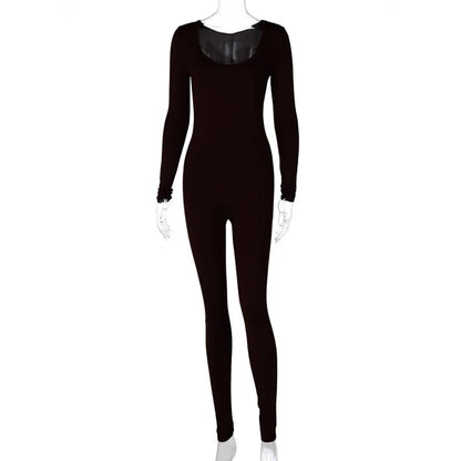 Women's Jumpsuit Bodycon Long Sleeve Fitness Romper Activity Playsuit Winter Basic Clothes Black White Brown Jumpsuits