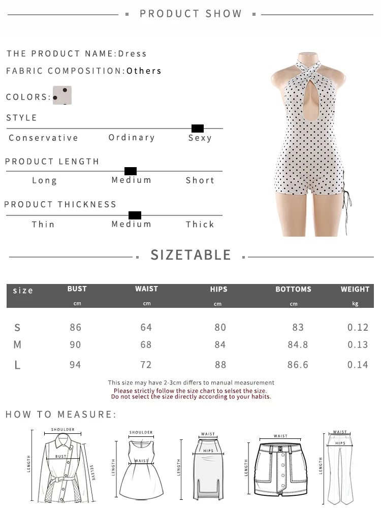 Kliou Sexy Hollow Design Playsuits Woman Polka Dot Print Halter Backless Sleeveless Skinny Peach Hip Midnight Club Party Rompers