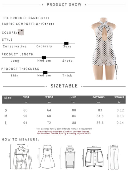 Kliou Sexy Hollow Design Playsuits Woman Polka Dot Print Halter Backless Sleeveless Skinny Peach Hip Midnight Club Party Rompers
