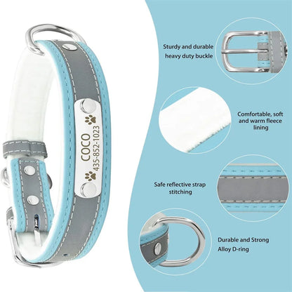 Dog Collar PU Leather Engraved - Customized with Name, Unique Gift for Dog Lovers, Adjustable Puppy for Small Medium Large Breed