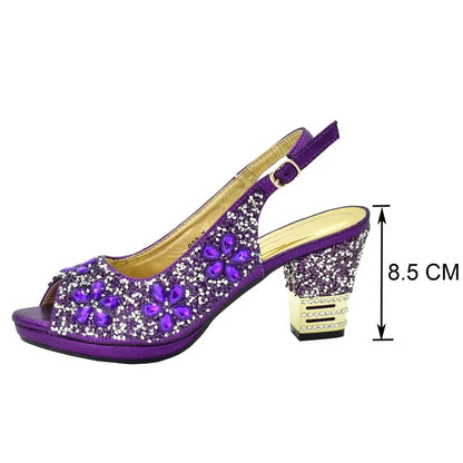 Fashion Italian Shoes with Bag Set Decorated with Rhinestone Women Wedding Shoes Set Nigerian Party Pumps High Heels Sexy Ladies
