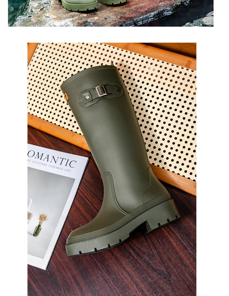 2026 Fashion Ladies High Top Waterproof Rain Boots Non-slip Wear-resistant Rubber Boots Outdoor Long Tube Rain Shoes For Women