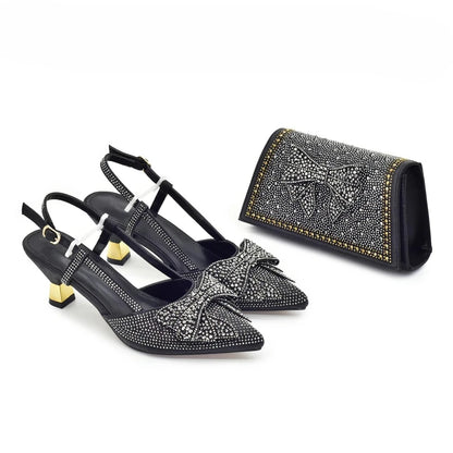 New Arrival Italian Matching Shoes and Bag Sets Decorated with Rhinestone Luxury Designer Shoes Women Shoes for Women High Heels
