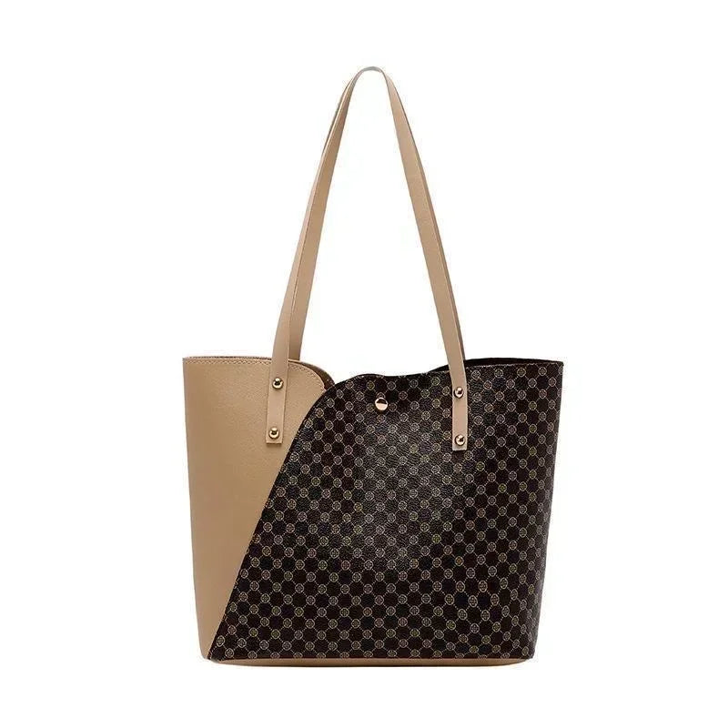 Large Capacity Patchwork Bag Hot Stamped Contrast Color Shoulder Bags Women Pu Leather Ladies Purses and Shopping Bag Casual