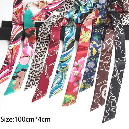 16 Colors Print Flower Small Scarf for Women Narrow Ribbon Headband Female Neckerchief Handle bag Band Hair Tie Accessories