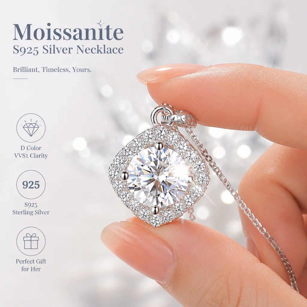 With GRA Certificate 1ct Moissanite Necklace Women's 925 Sterling Silver Plated 18k Gold Pendant Luxury Fine Jewelry