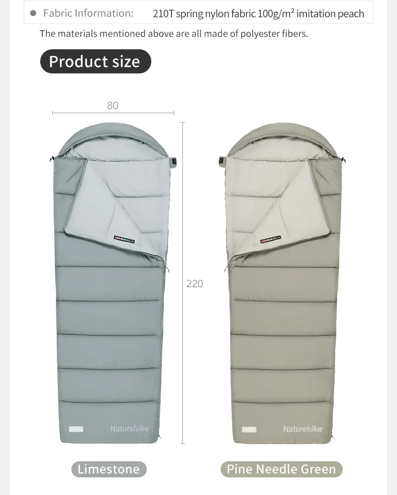 Naturehike Camping Sleeping Bag with Hood 3 Seasons Sleeping Bag Warm Lightweight Waterproof Outdoor Envelope Sleeping Bags