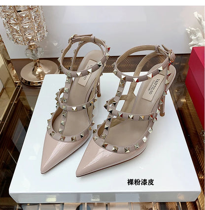 Women's Gladiator sandals Summer 2026 Luxury With Ankle Strap Pointed Toe Fashion Rivet High Heels Party Ladies Shoes Women 10cm