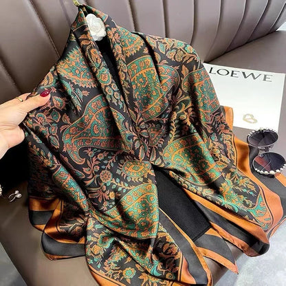 Luxury Horse Print Square Scarf Vintage Imitation Silk Shawl Scarf  Women Windproof Outdoor Head Wrap 110*110cm \[p'[;