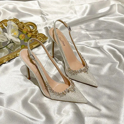 Luxury Designer Women Shoes Exquisite Rhinestone High Heeled Sandals for Woman Elegant French Style Casual Shoes Sandalias Mujer