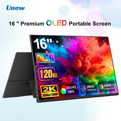 16 Inch 2K 120Hz OLED Monitor 2048×1280 100% Color Gamut VESA Mount External Screen for Laptop PS5 Switch Game Design Office