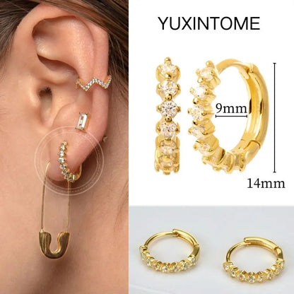 White Color Zircon Hoop Earrings 925 Sterling Silver Needle Cross/Star/Flower/Water Drop Pendant Gold Earrings Luxury Jewelry