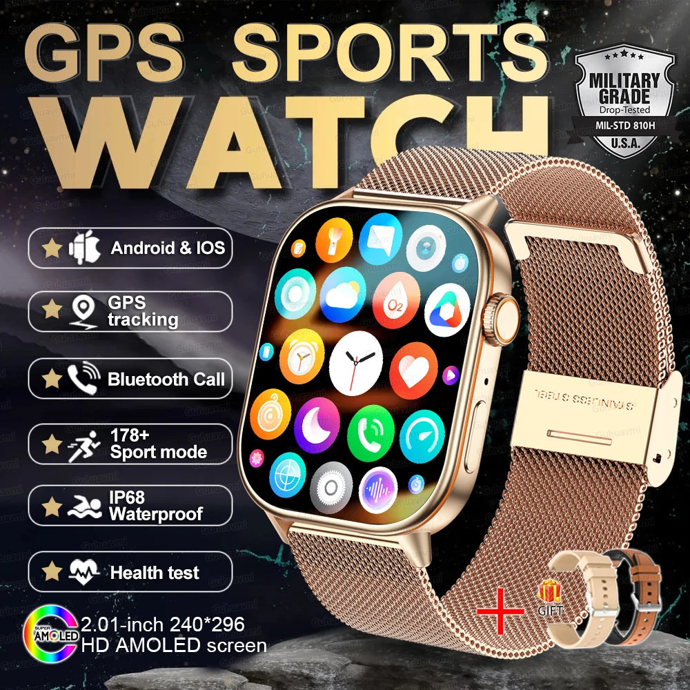 New GPS Military Smart Watch Bulit-in GPS Compass Altimeter Barometric 10ATM IP69K Waterproof AMOLED BT Call Smartwatch
