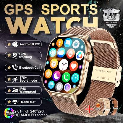 New GPS Military Smart Watch Bulit-in GPS Compass Altimeter Barometric 10ATM IP69K Waterproof AMOLED BT Call Smartwatch